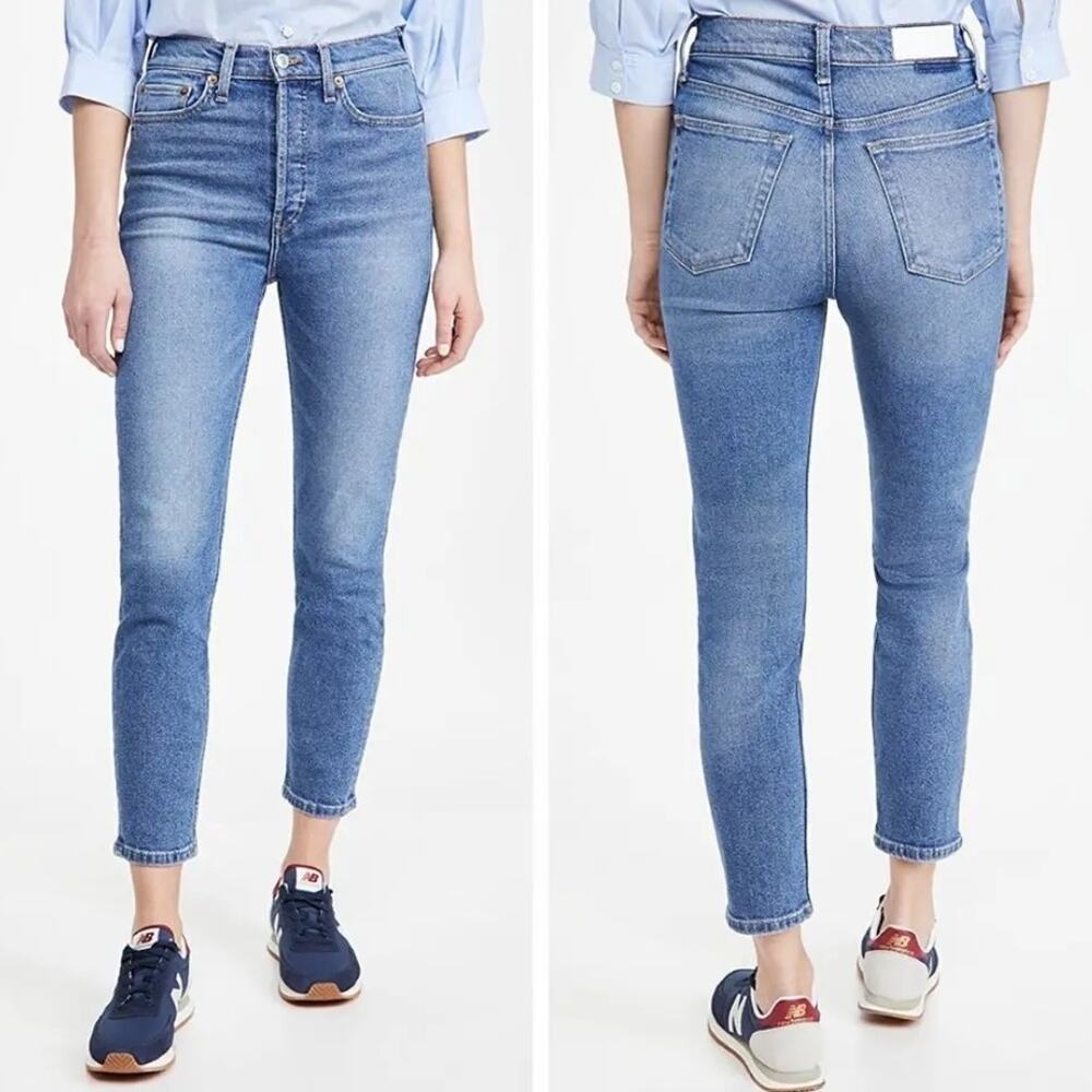 RE/DONE Women's 90s High Rise Ankle Crop Jeans Button Fly Medium Wash 29 / 8